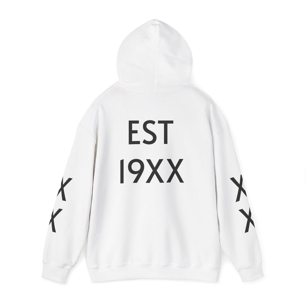Hoodie — Minimal 'EST 19XX' Back Print with Sleeve X Marks