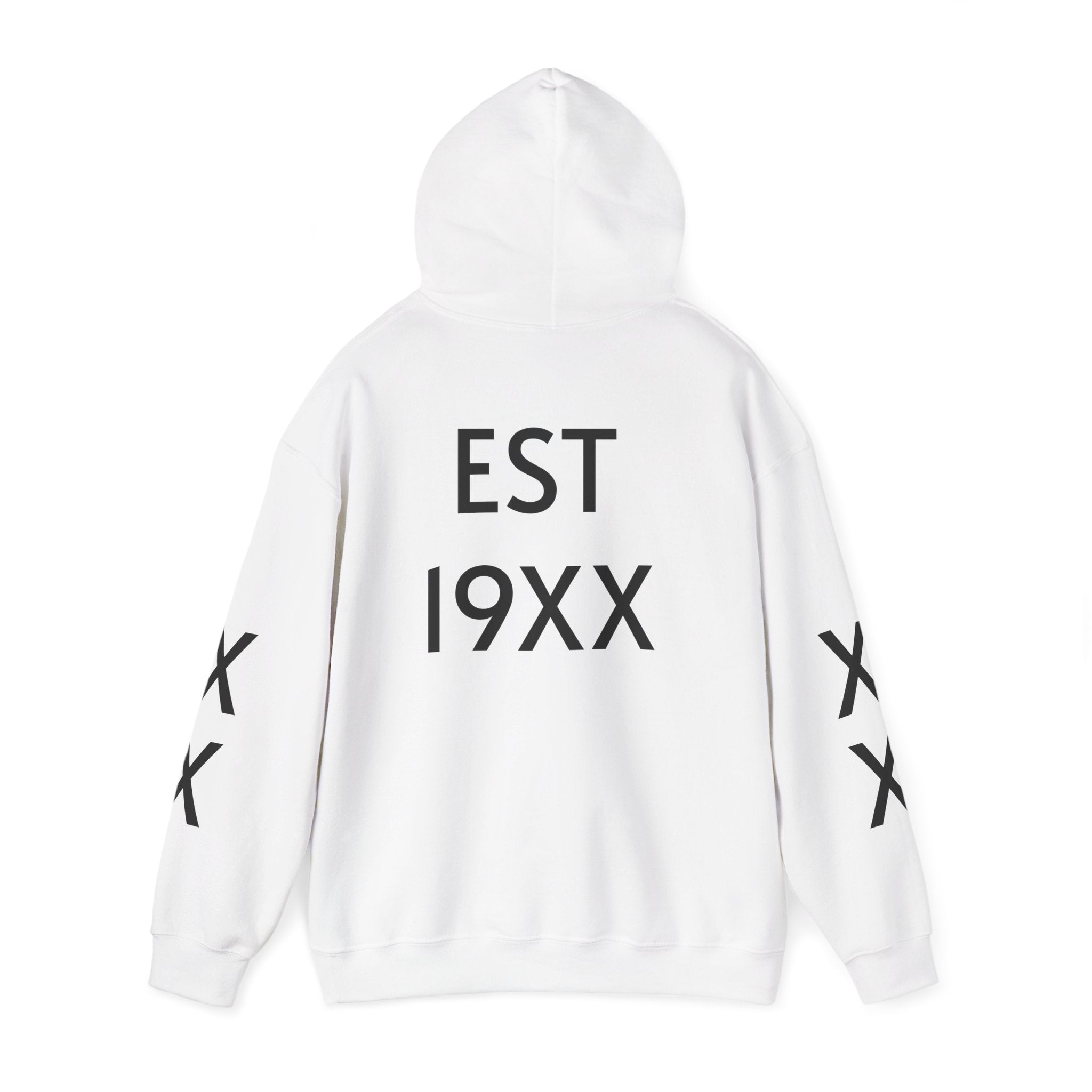 Hoodie — Minimal 'EST 19XX' Back Print with Sleeve X Marks