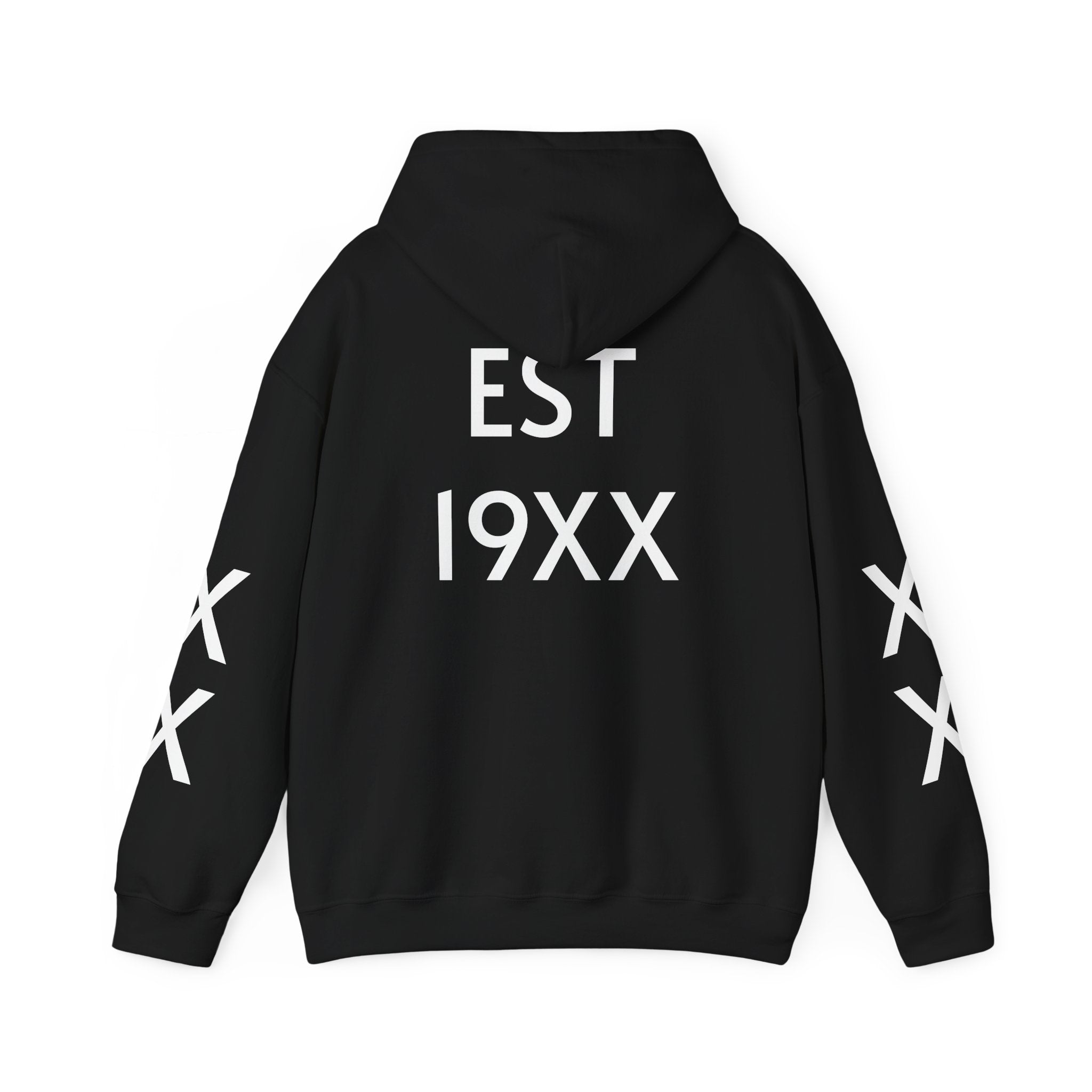 Hoodie — Minimal 'EST 19XX' Back Print with Sleeve X Marks