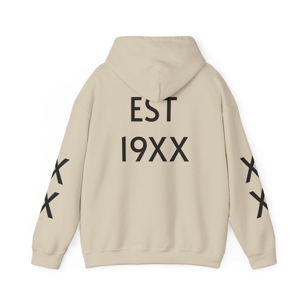 Hoodie — Minimal 'EST 19XX' Back Print with Sleeve X Marks
