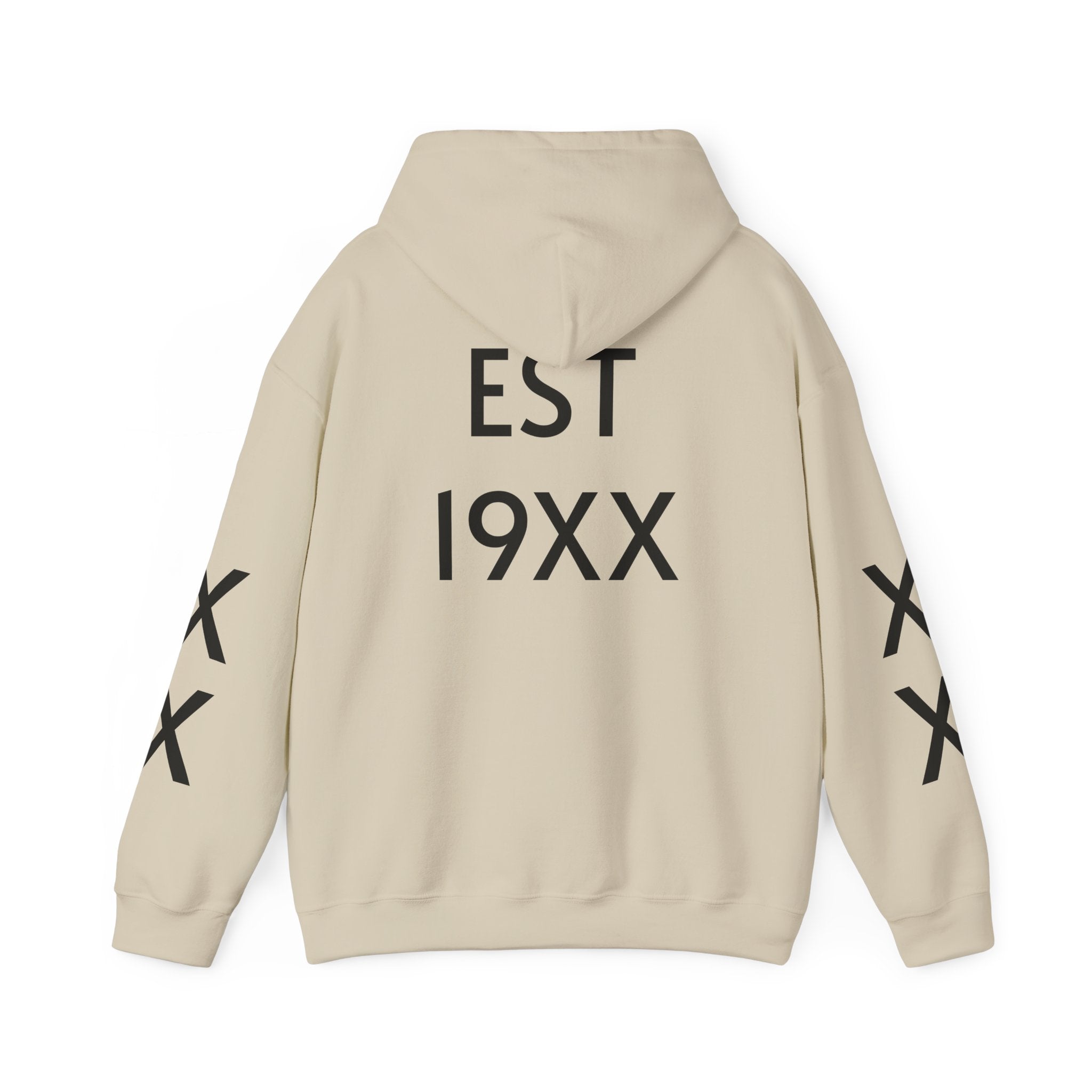 Hoodie — Minimal 'EST 19XX' Back Print with Sleeve X Marks
