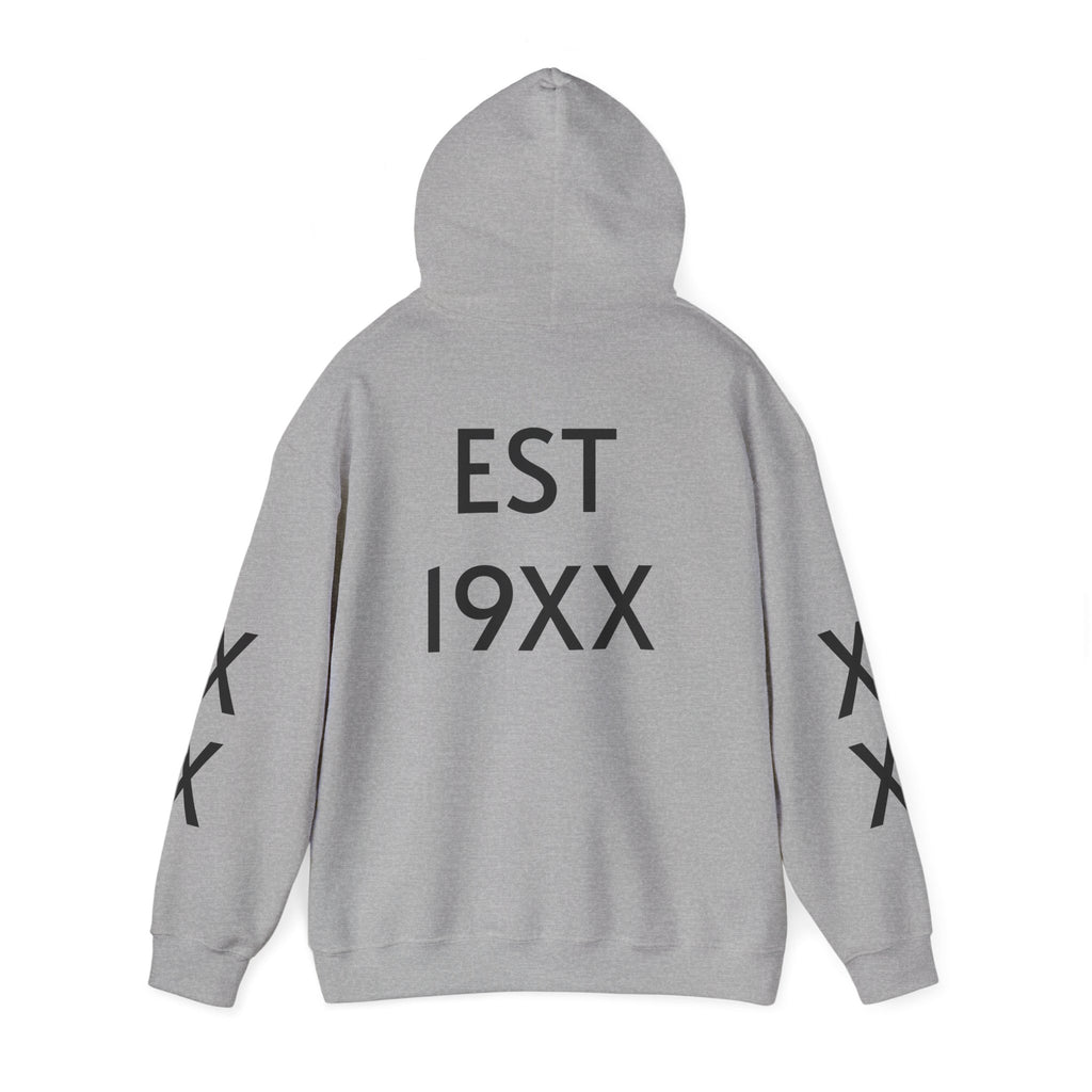 Hoodie — Minimal 'EST 19XX' Back Print with Sleeve X Marks