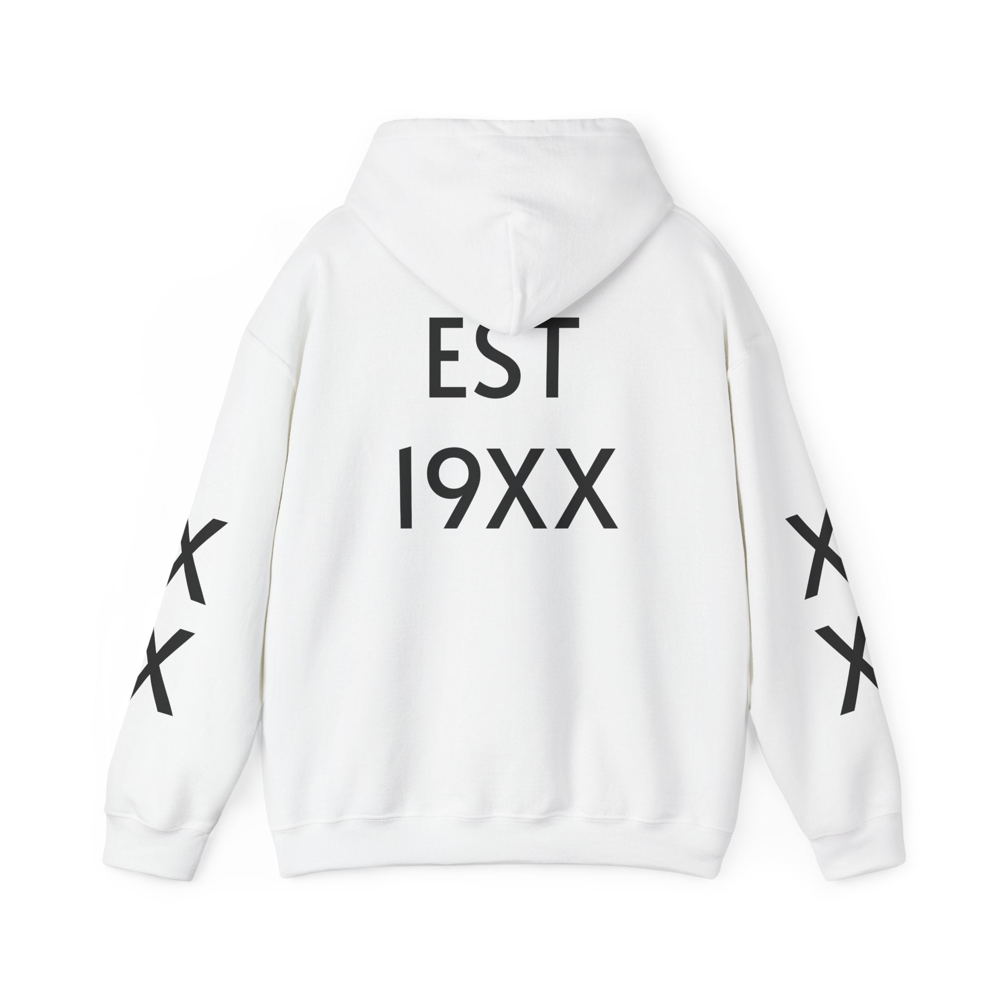 Hoodie — Minimal 'EST 19XX' Back Print with Sleeve X Marks