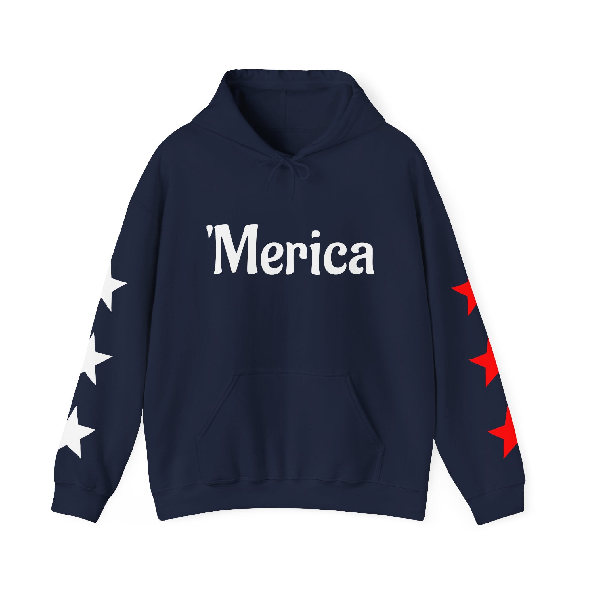 America 250 Celebration Hoodie — Patriotic Red & Blue Star Sleeve Sweatshirt