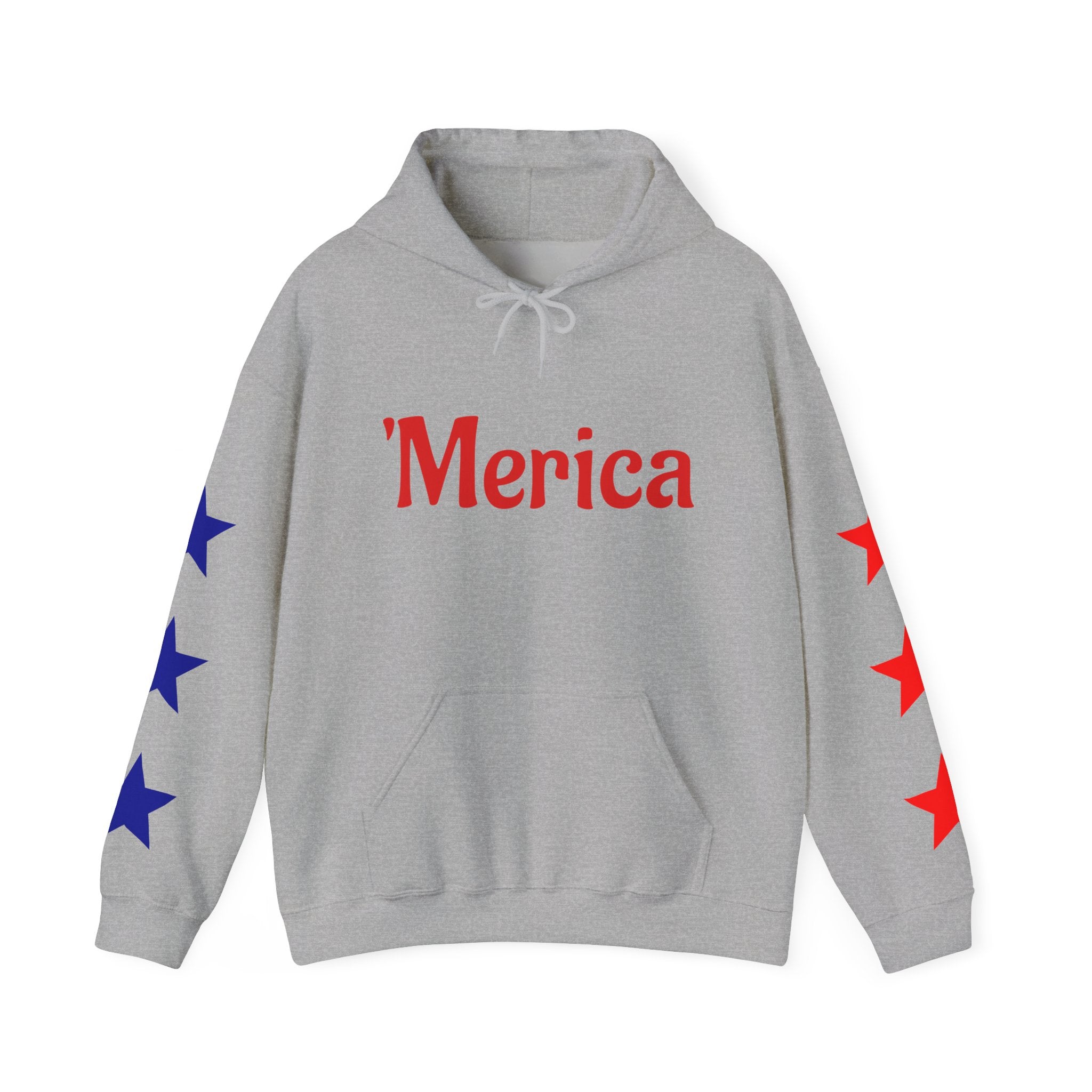America 250 Celebration Hoodie — Patriotic Red & Blue Star Sleeve Sweatshirt