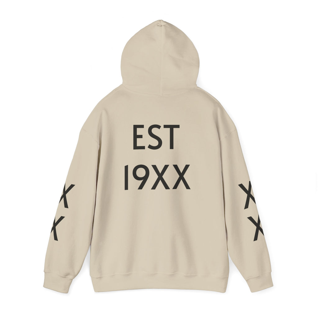 Hoodie — Minimal 'EST 19XX' Back Print with Sleeve X Marks
