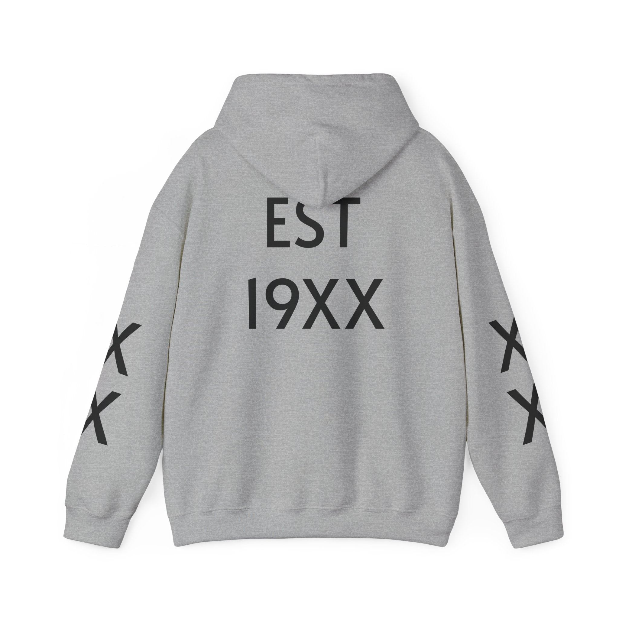 Hoodie — Minimal 'EST 19XX' Back Print with Sleeve X Marks