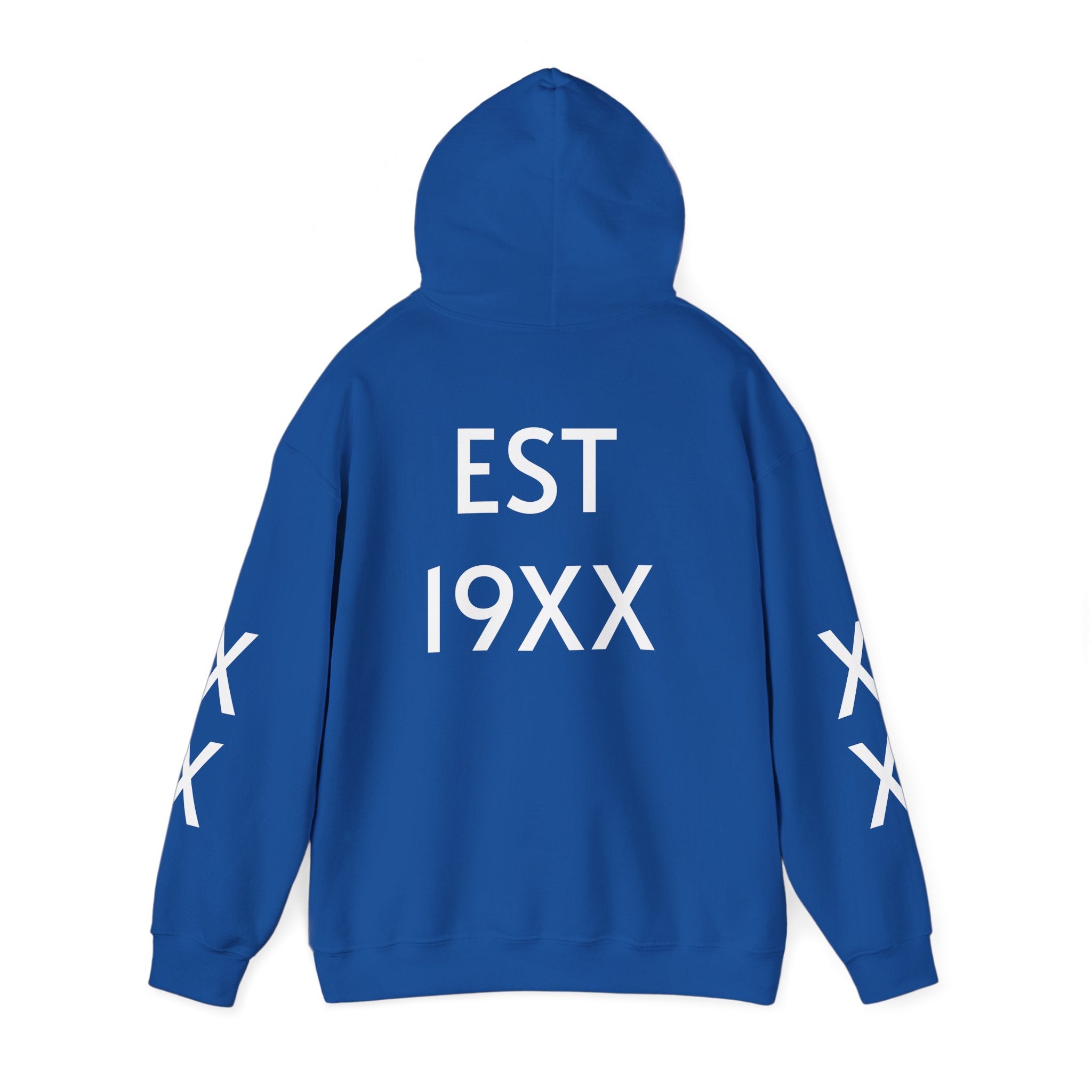 Hoodie — Minimal 'EST 19XX' Back Print with Sleeve X Marks