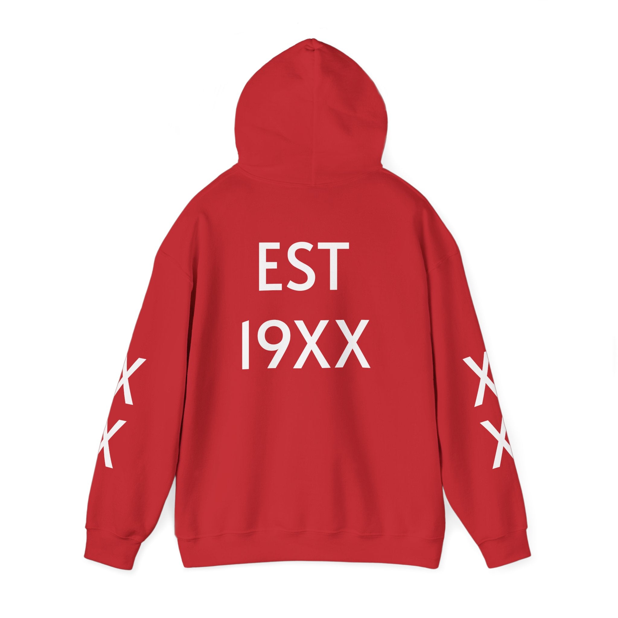Hoodie — Minimal 'EST 19XX' Back Print with Sleeve X Marks