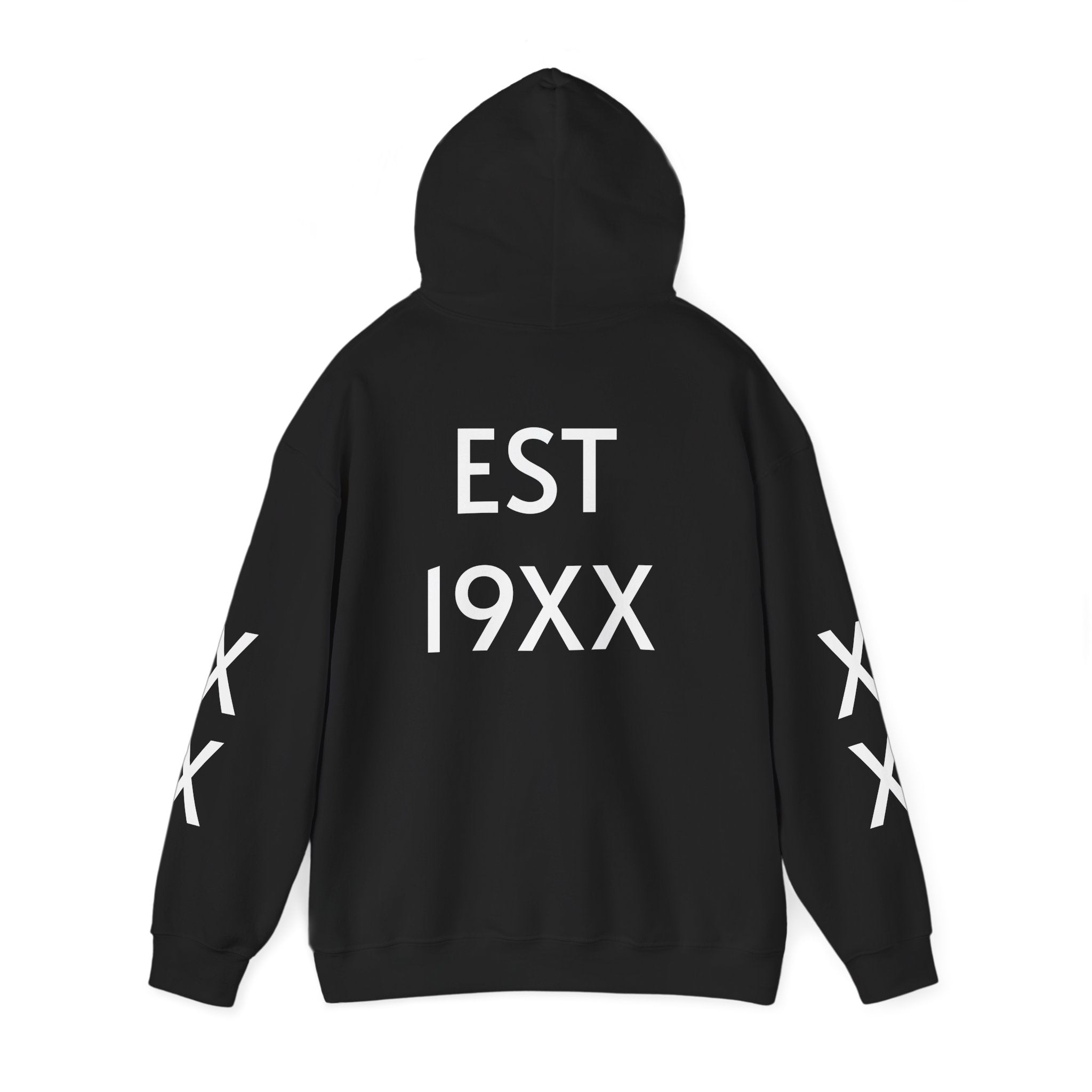Hoodie — Minimal 'EST 19XX' Back Print with Sleeve X Marks