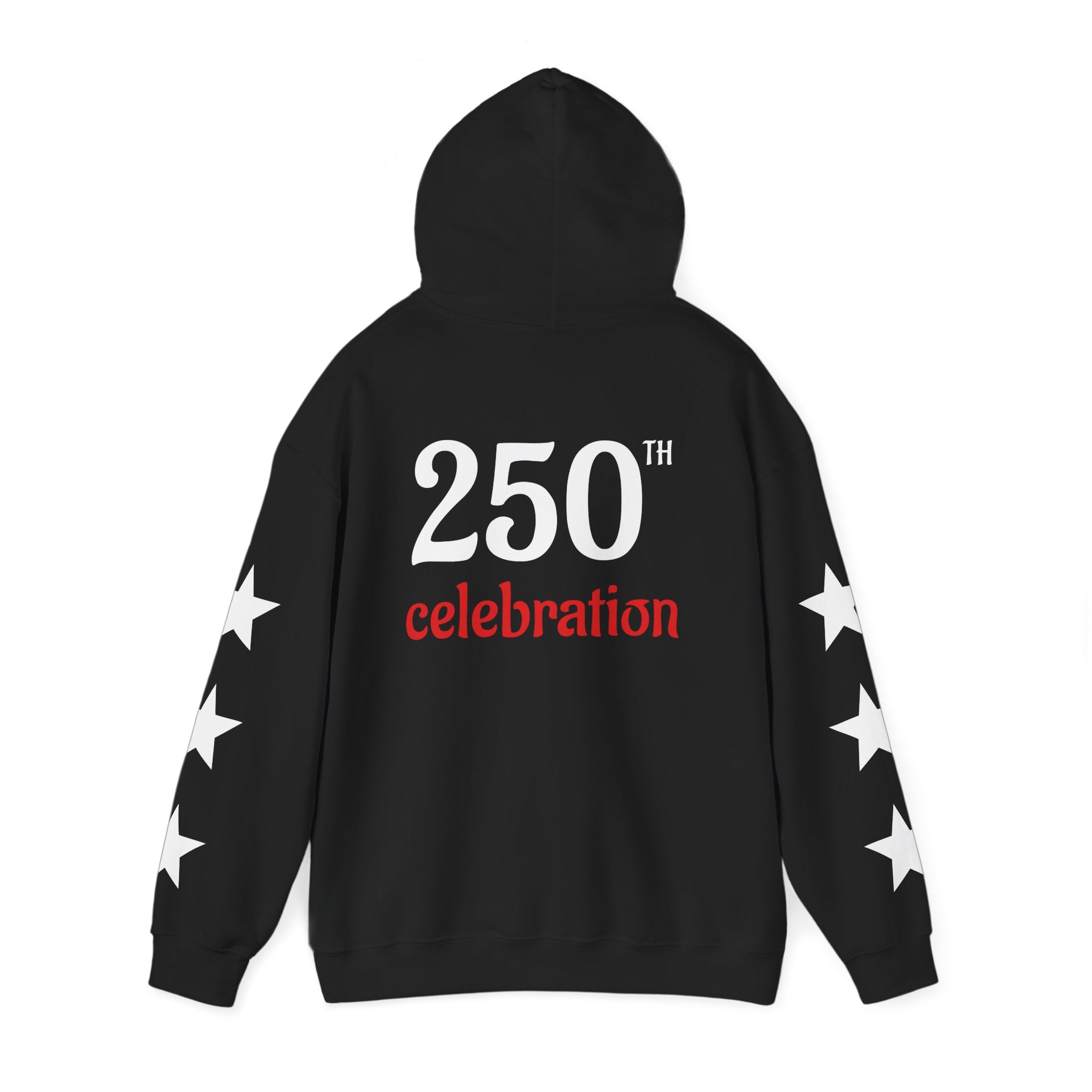 America 250 Celebration Hoodie — Patriotic Red & Blue Star Sleeve Sweatshirt