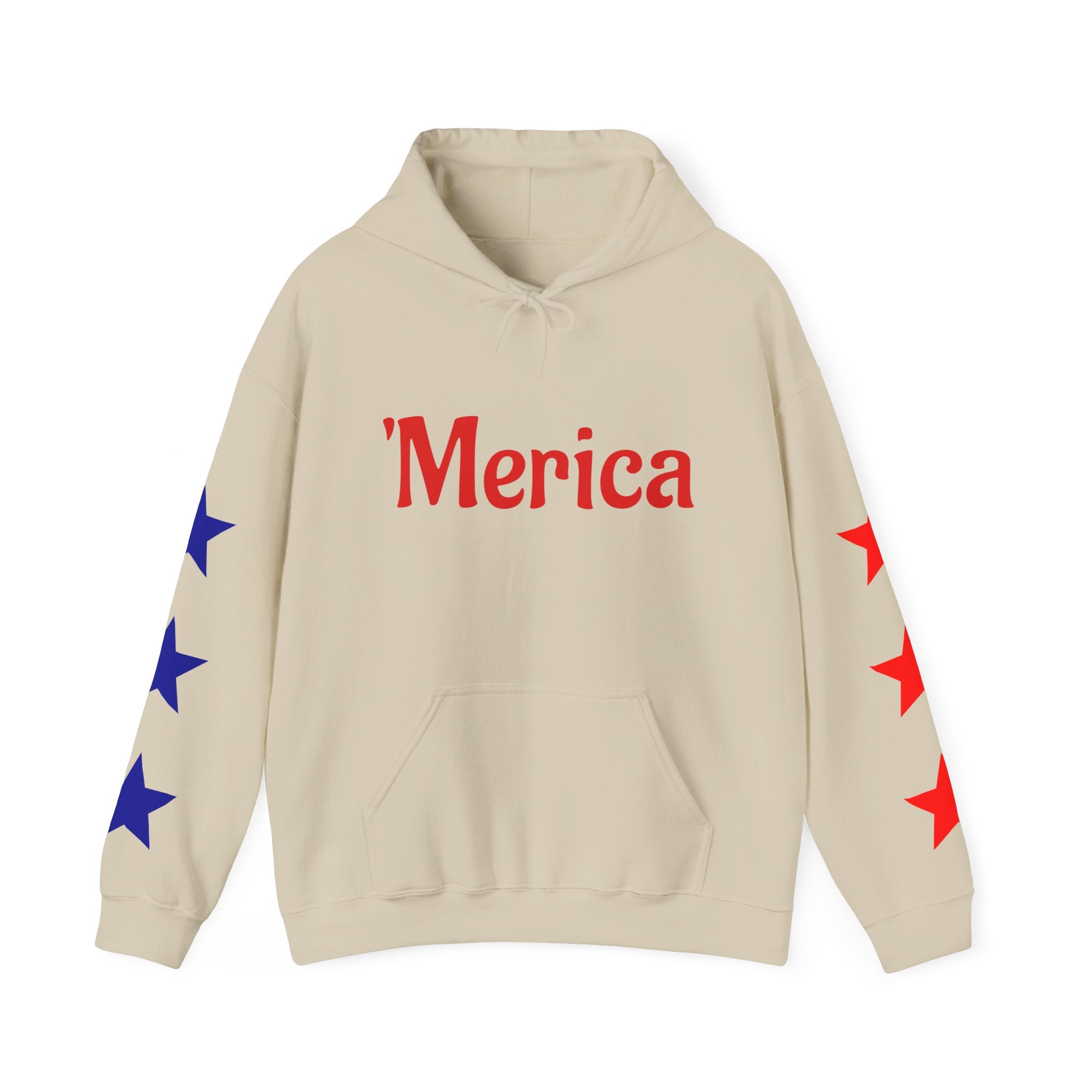 America 250 Celebration Hoodie — Patriotic Red & Blue Star Sleeve Sweatshirt