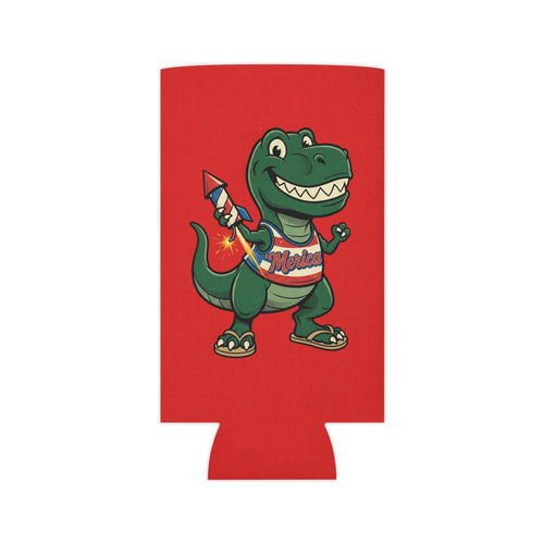 Can Cooler | Happy 4th of July Dino with Firework - Patriotic Beverage Koozie